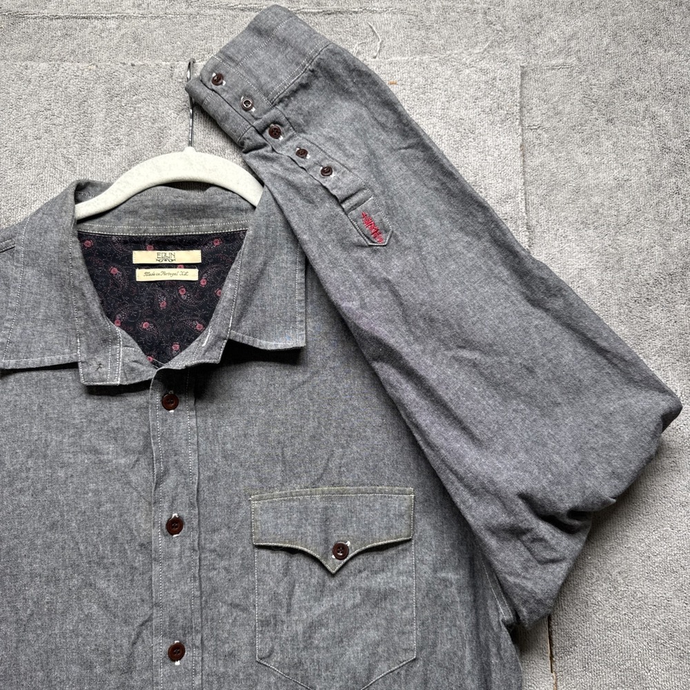 Edun Men's Button-Up Shirt‎ XL Gray Long Sleeve Casual Made in Portugal